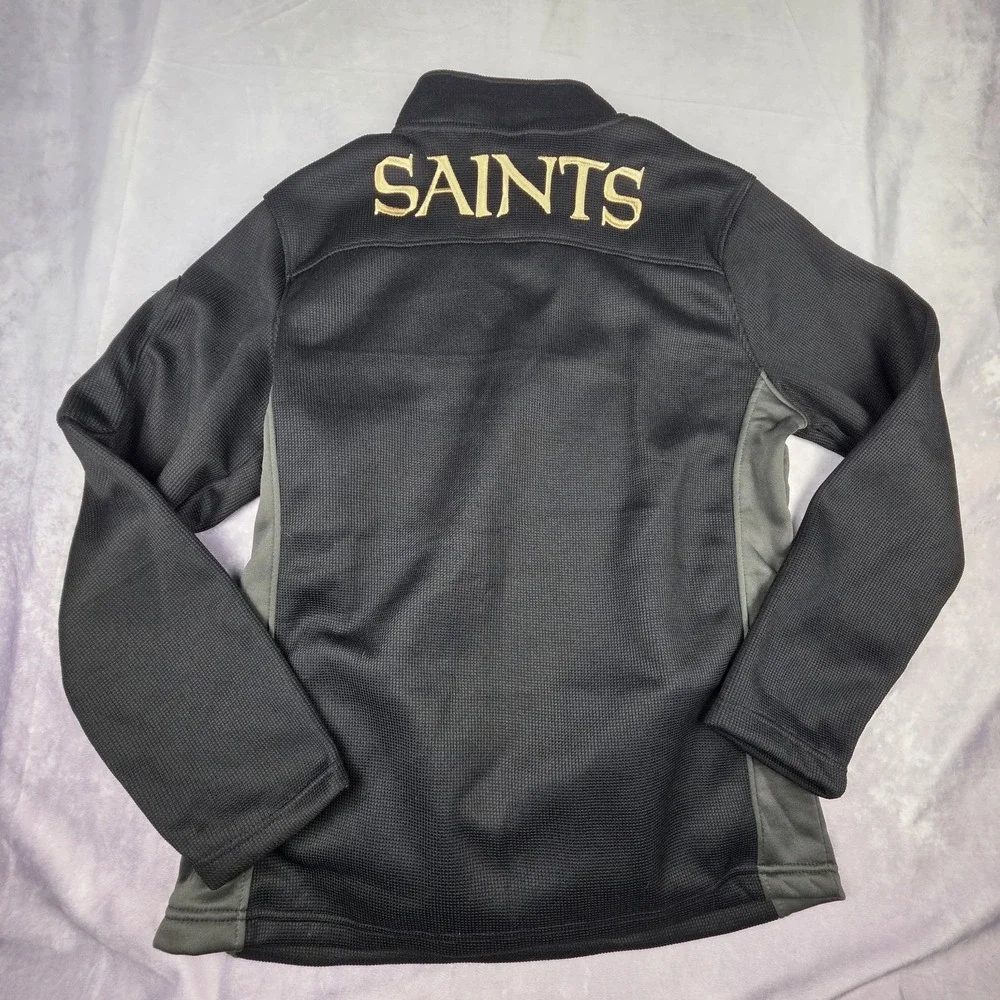 New Orleans Saints Mens Large Black Gold Zip Up Knit Pullover NFL‎ Embroidered